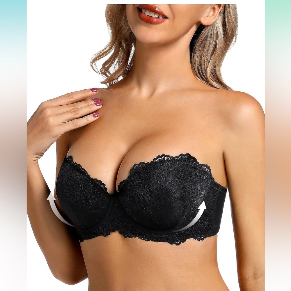 Non Slip Balconette Strapless Push Up Bra Padded